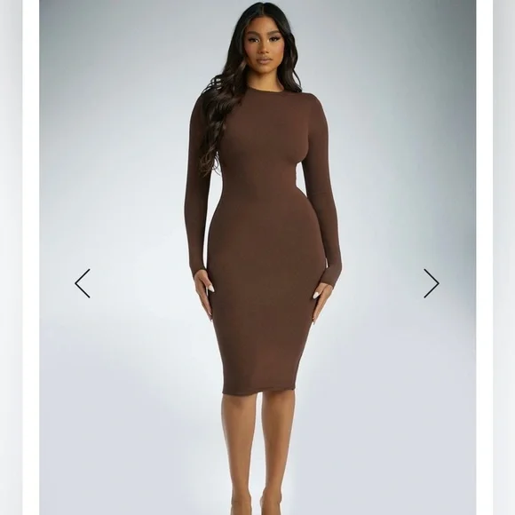 slim fit dress slacks Tight Ruched Long Sleeve Mini Dress, Brown / Xs